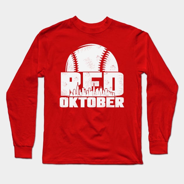 Retro Red October Philly, Philadelphia Vintage Long Sleeve T-Shirt by Tidio Art